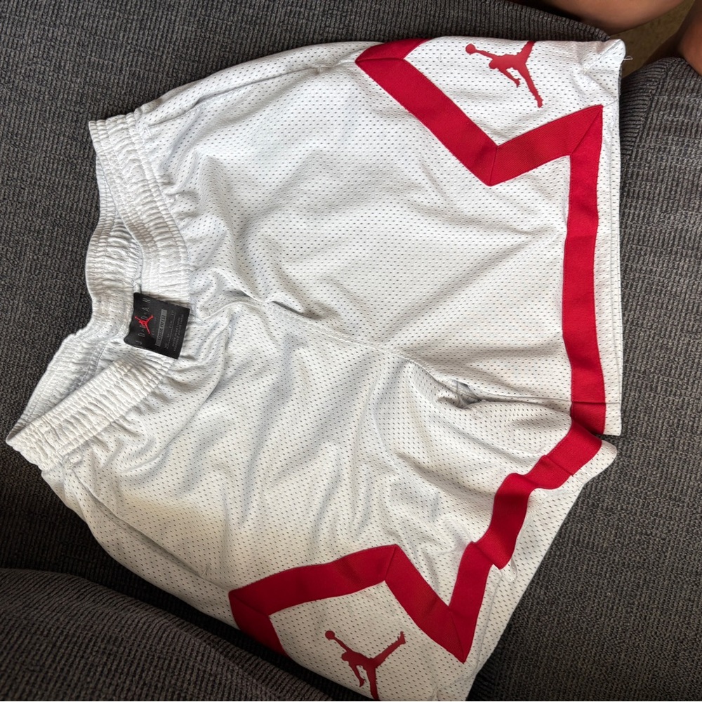 Jordan Men's Athletic Shorts in White and Red - Picture 3 of 4